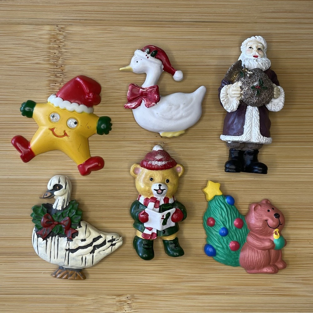 Vintage Christmas Magnets Lot Of 6, Ducks, Star, Santa